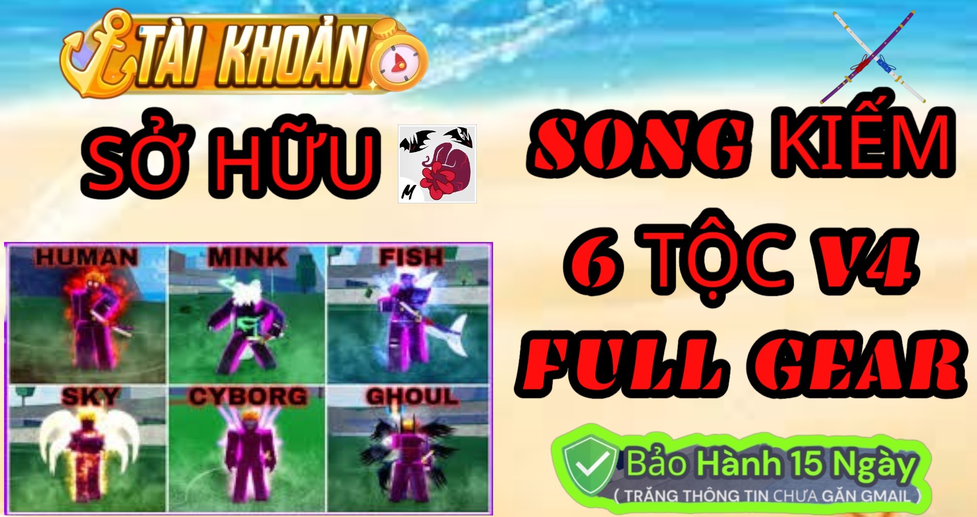 LV 2800 God + CDK + SG + 6 Race V4 Full Gear  TRẮNG THÔNG TIN CHƯA GẮN GMAIL